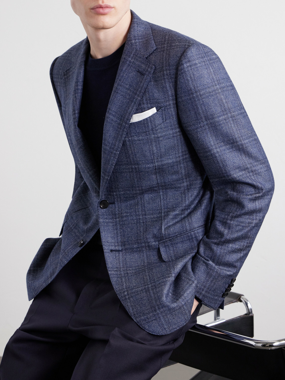 Caruso - Norma Checked Wool Blazer - Blue
