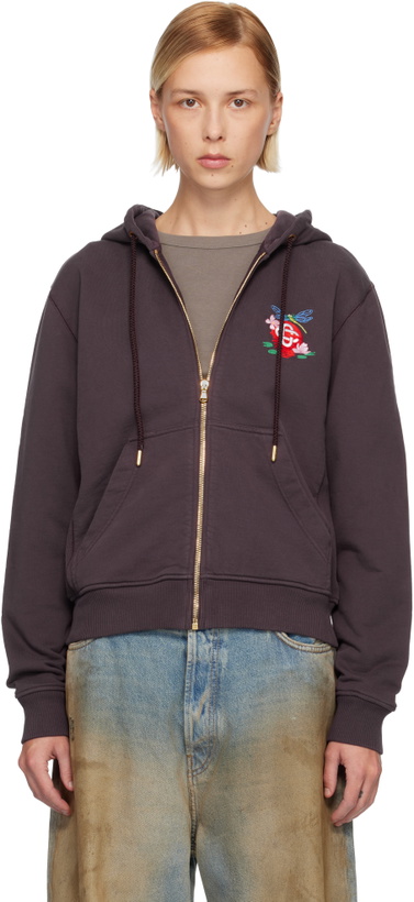 Photo: Casablanca Purple Dragonfly Floral Embroidered Full Zip Hoodie