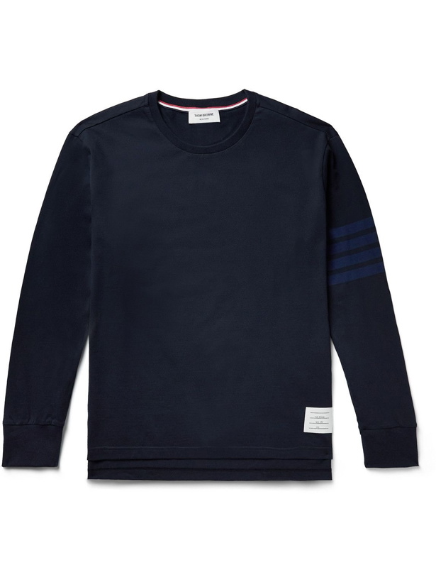 Photo: Thom Browne - Rugby Striped Cotton-Jersey T-Shirt - Blue