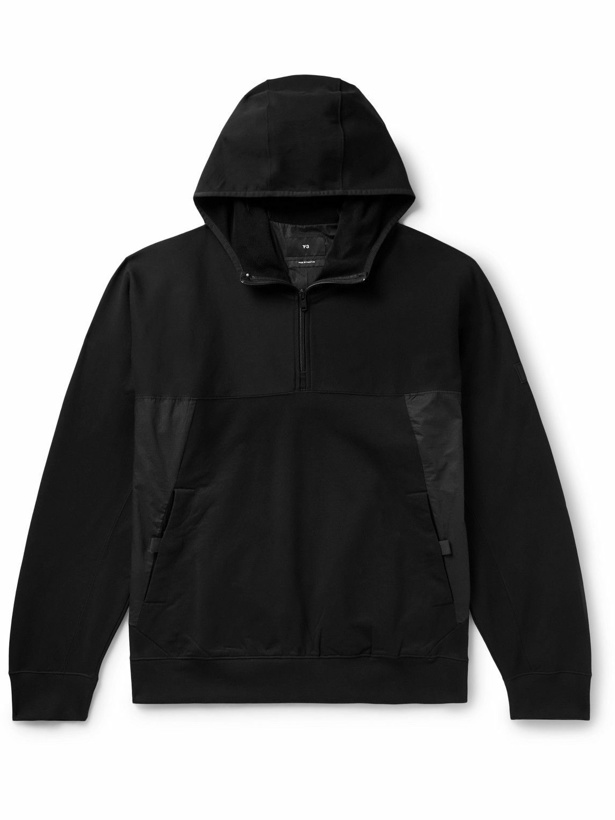 Photo: Y-3 - Panelled Organic Cotton-Blend Jersey and Ripstop Half-Zip Hoodie - Black