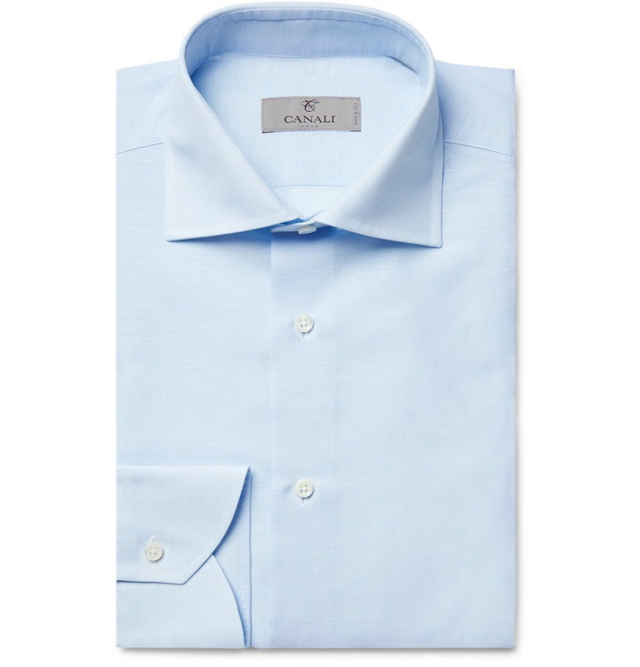 Photo: Canali - Light-Blue Cutaway-Collar Slub Cotton and Linen-Blend Shirt - Light blue