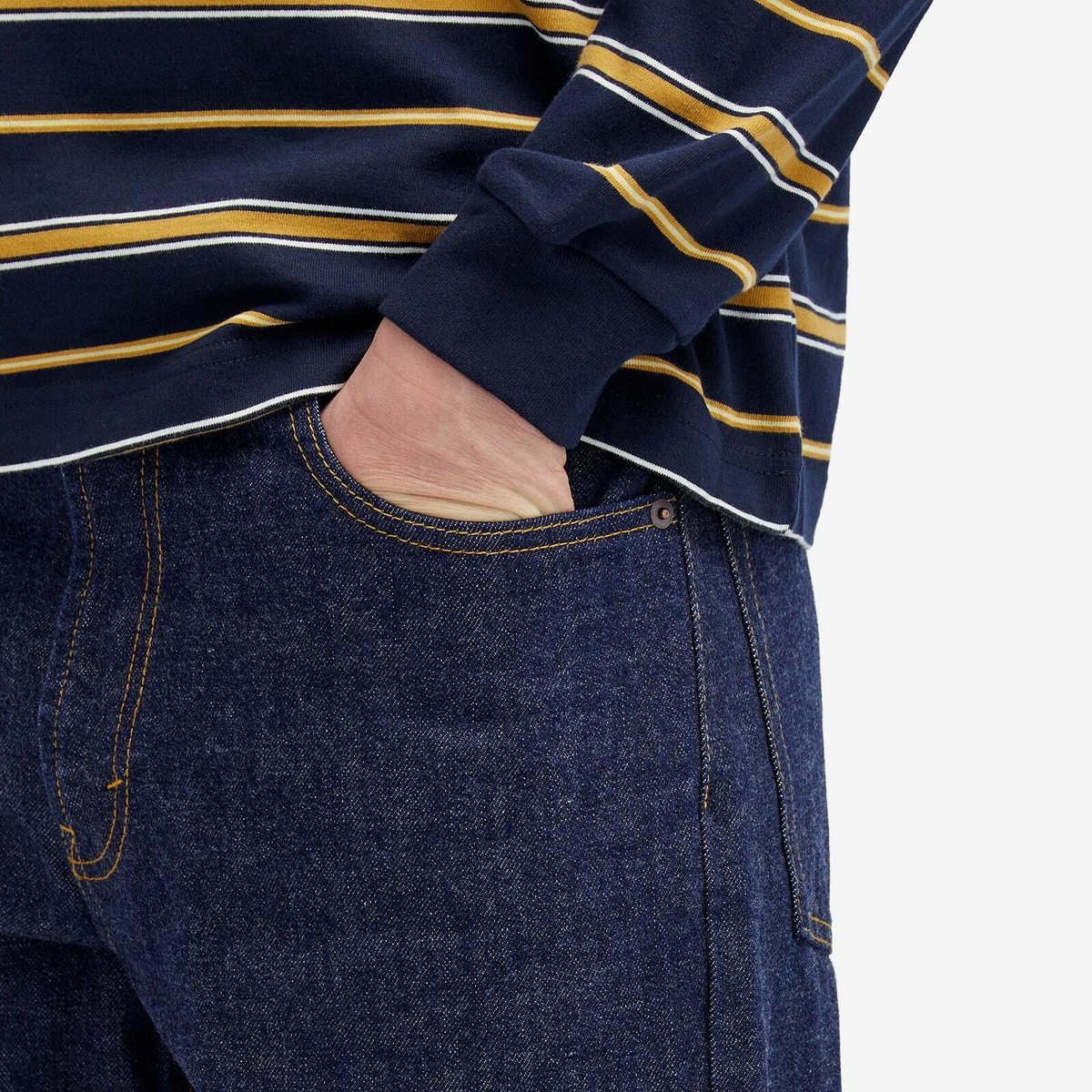 Beams Plus Men's 5 Pocket Wide Denim Jeans in Indigo Beams Plus