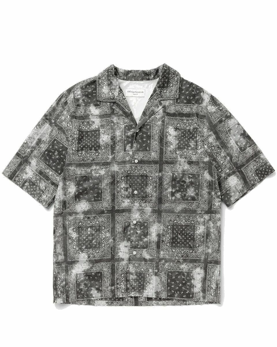 Photo: Officine Générale Eren Shortsleeve Shirt Jap Tiedye Bandana Revers Grey - Mens - Shortsleeves