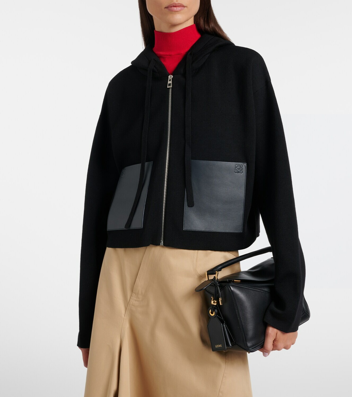 Loewe Leather-trimmed wool hoodie