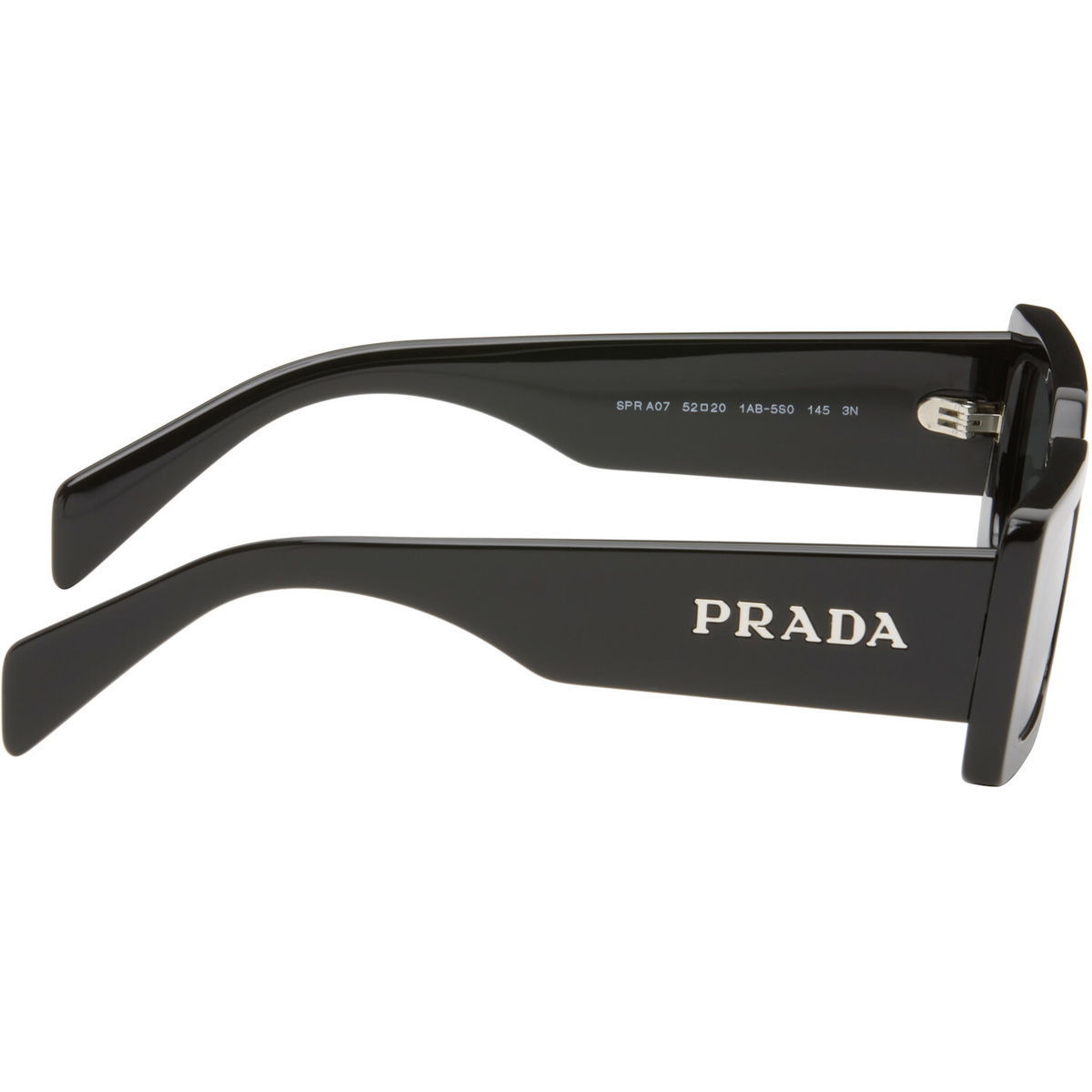 Prada Eyewear Black Rectangle Acetate Script Logo Sunglasses