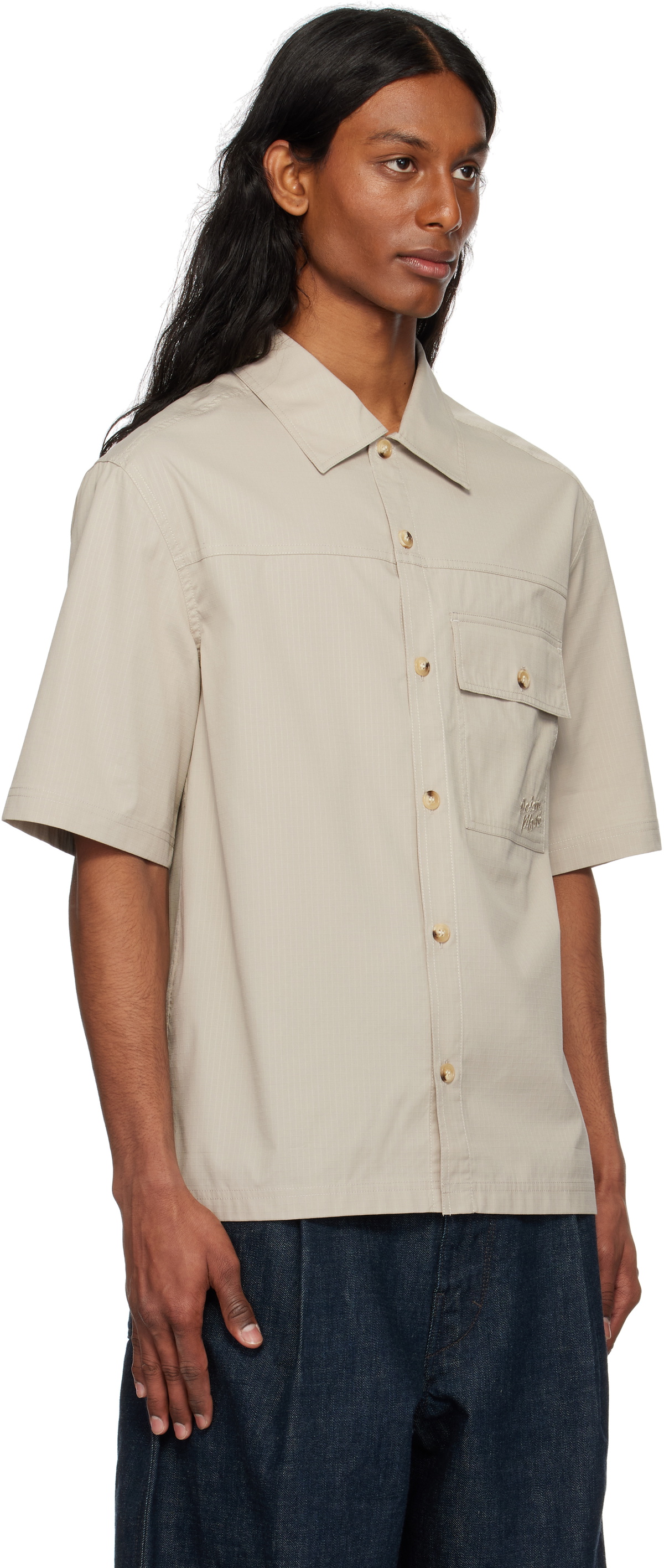 Maison Kitsuné Taupe Short Sleeve Overshirt Maison Kitsune