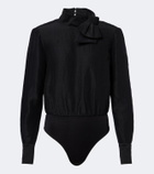 Roland Mouret Bow-detail jacquard ramie and silk bodysuit