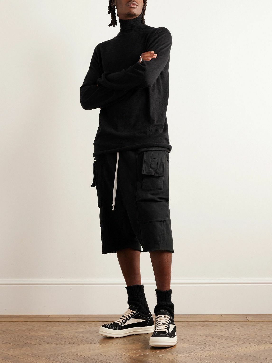 DRKSHDW by Rick Owens - Luxor Creatch Garment-Dyed Cotton-Jersey Drawstring  Cargo Shorts - Black