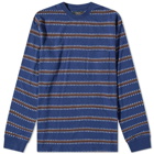 Beams Plus Men's Long Sleeve Jacquard Stripe Pocket T-Shirt in Navy