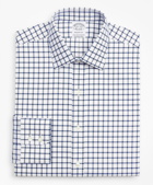 Brooks Brothers Men's Stretch Regent Regular-Fit Dress Shirt, Non-Iron Twill Ainsley Collar Grid Check | Navy