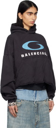 Balenciaga Black Loop Sports Icon Cropped Hoodie