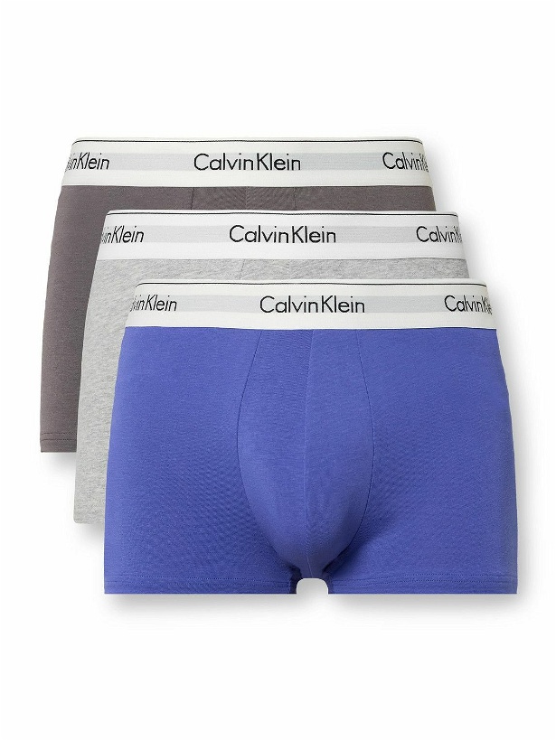 Photo: Calvin Klein Underwear - Modern Three-Pack Stretch-Cotton Trunks - Gray