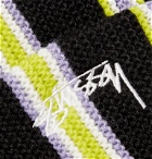 Stüssy - Logo-Embroidered Striped Knitted Beanie - Black