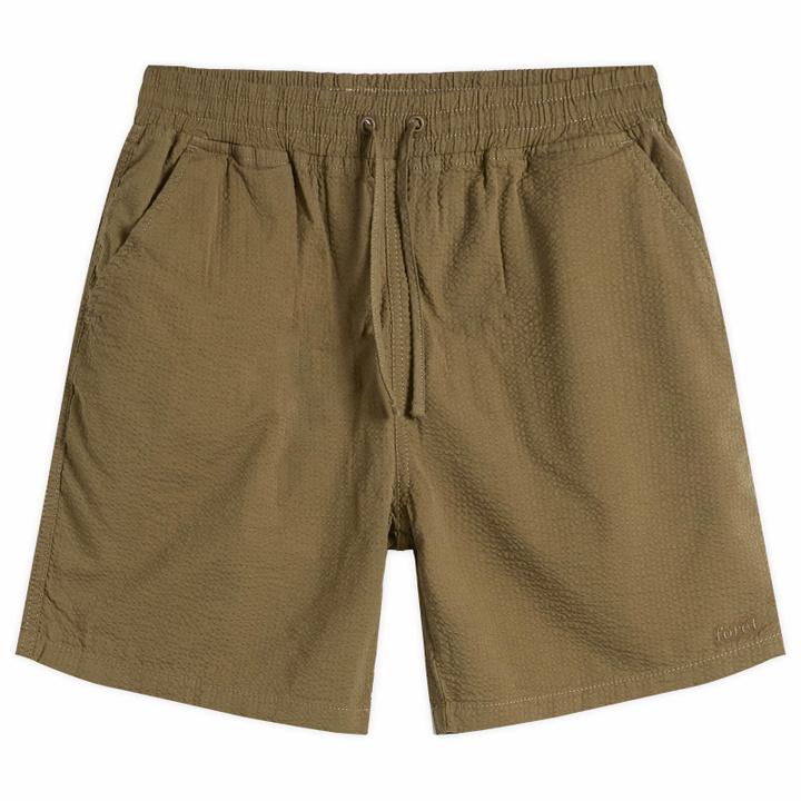 Photo: Foret Men's Hush Seersucker Shorts in Stone