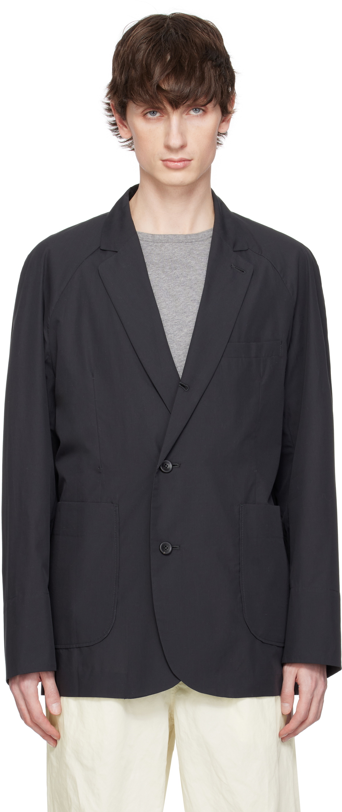 DOCUMENT Gray Silky Cotton Raglan Blazer