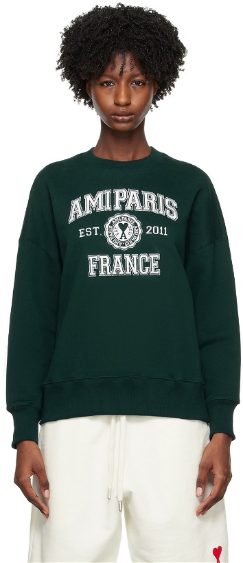 Photo: AMI Alexandre Mattiussi SSENSE Exclusive Green 'Ami Paris' Sweatshirt