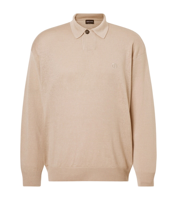 Photo: Giorgio Armani Embroidered linen-blend polo sweater