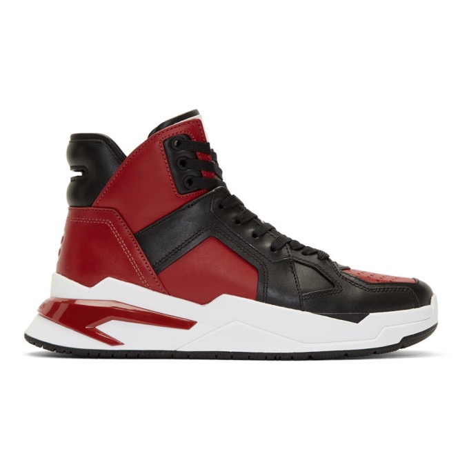 Photo: Balmain Black and Red B-Ball High-Top Sneakers