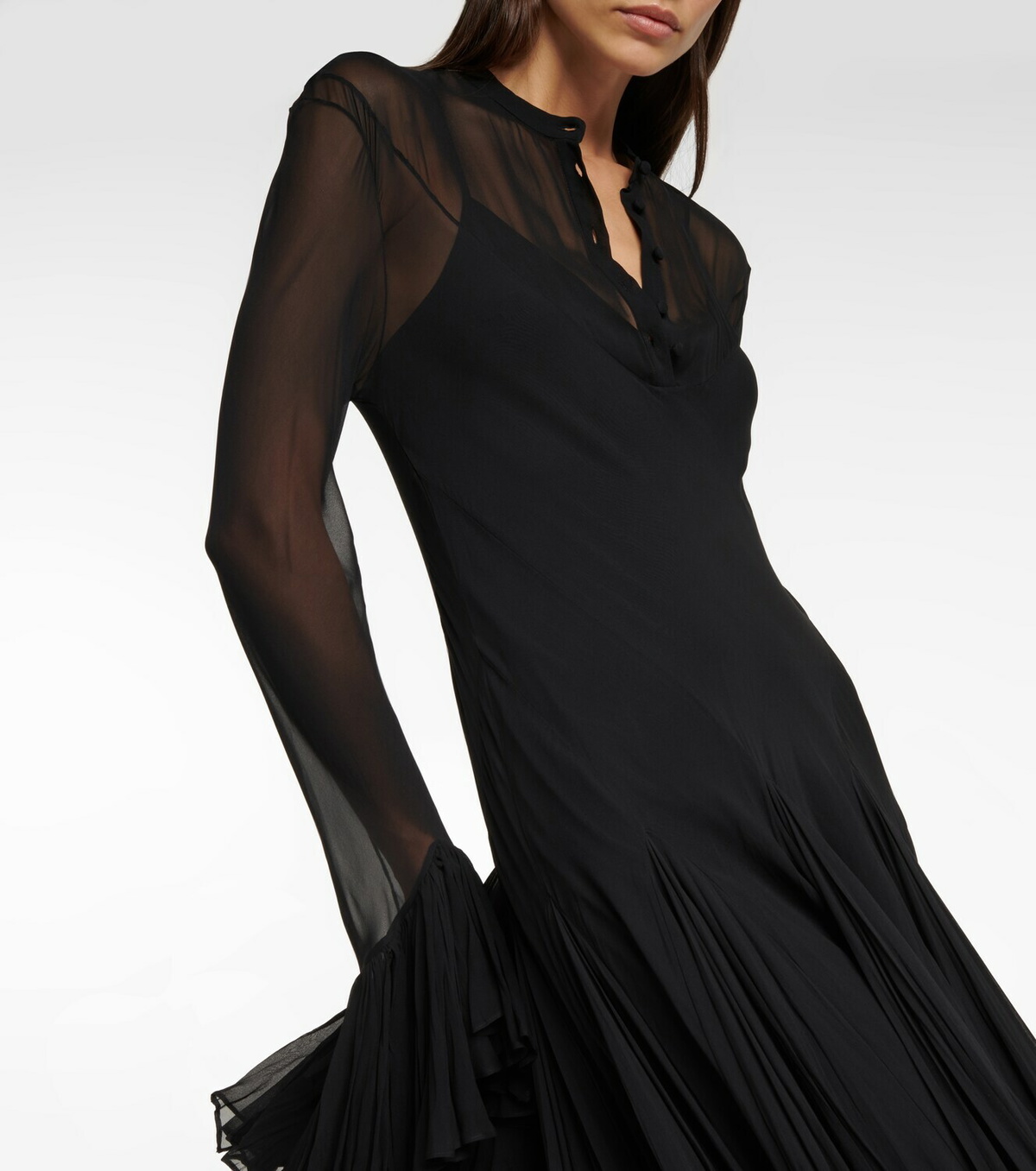 Khaite - Sheer long-sleeve silk maxi dress Khaite