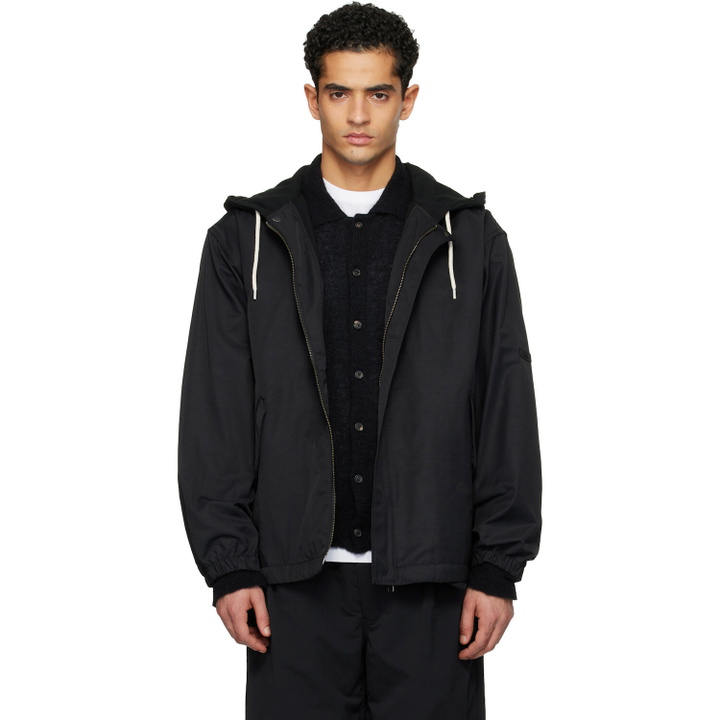 Photo: nanamica Black OOAL Nylon Twill Hooded Jacket