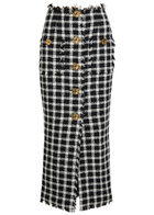 Balmain Checked Tweed Midi Skirt Black And White