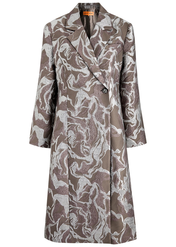 Photo: Stine Goya Metallic-jacquard Twill Coat Grey