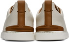 ZEGNA Off-White & Tan Triple Stitch Sneakers