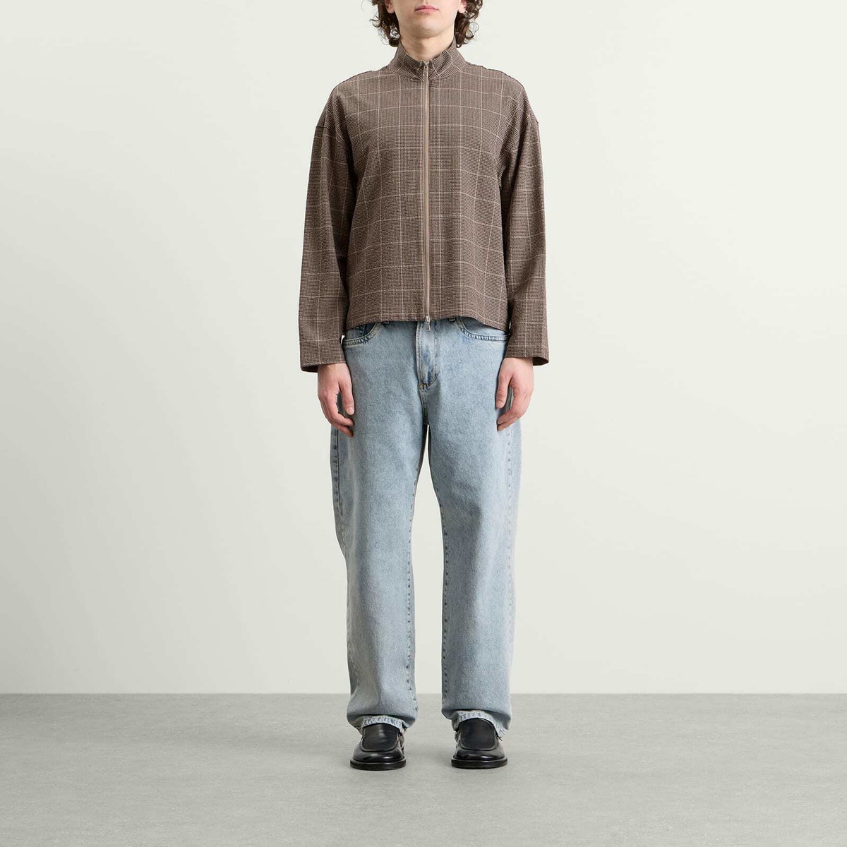 MKI Men's Seersucker Check Track Jacket in Brown
