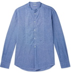 Massimo Alba - Kos Grandad-Collar Puppytooth Cotton and Linen-Blend Half-Placket Shirt - Blue