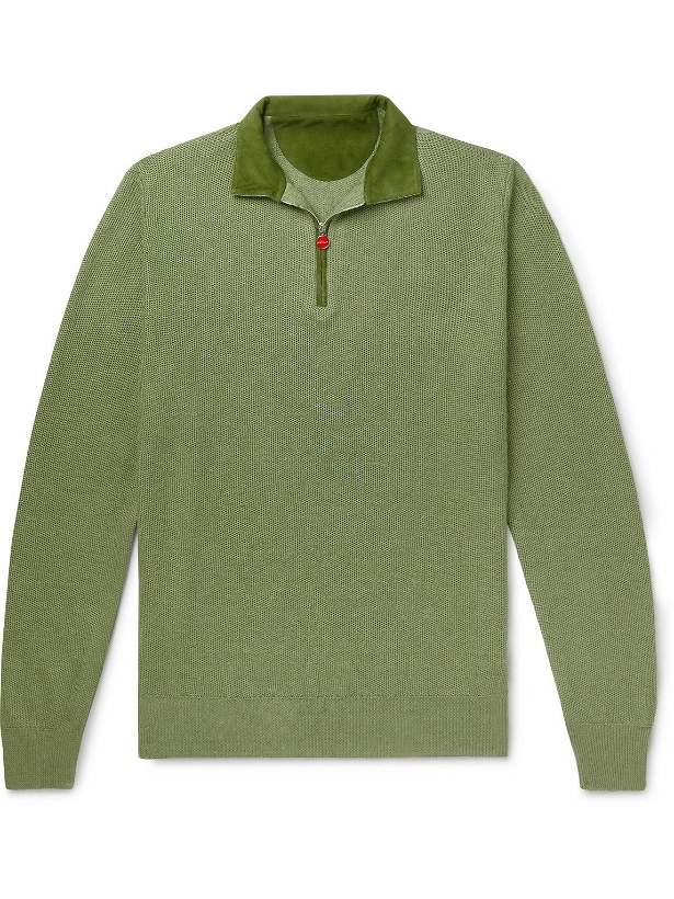 Photo: Kiton - Honeycomb-Knit Linen and Cashmere-Blend Half-Zip Sweater - Green