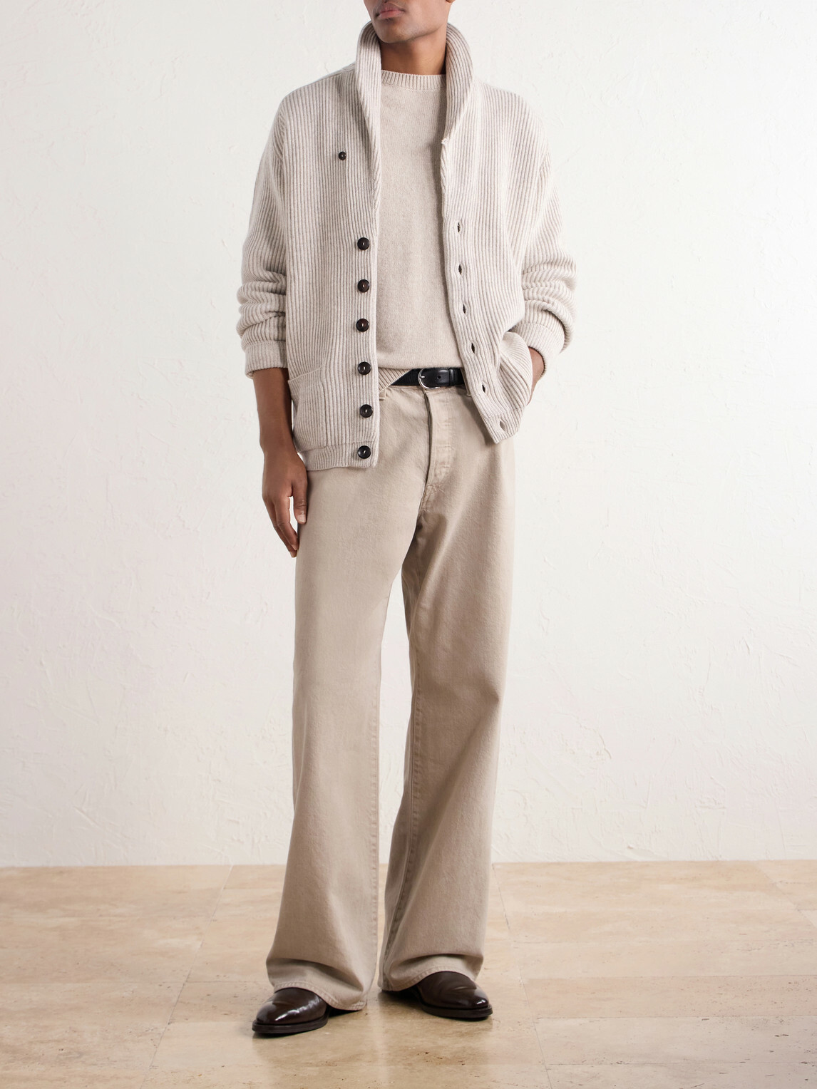 N.PEAL - Kensington Shawl-Collar Ribbed Cashmere Cardigan - Gray