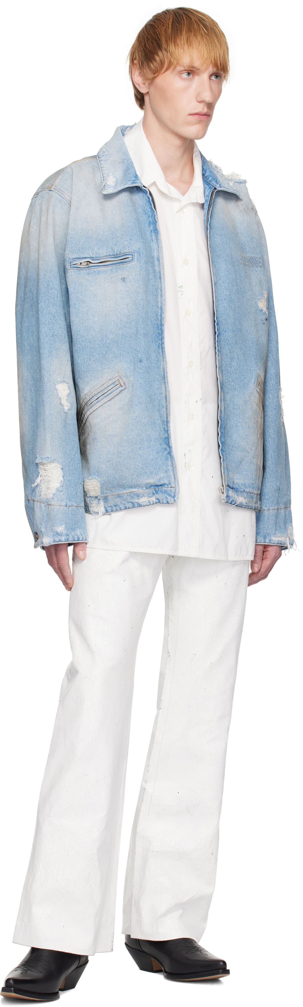 MM6 Maison Margiela Blue Distressed Denim Jacket