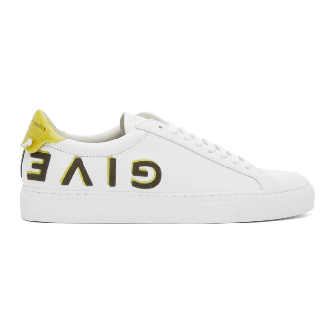 Photo: Givenchy White and Yellow Reverse Logo Urban Street Sneakers