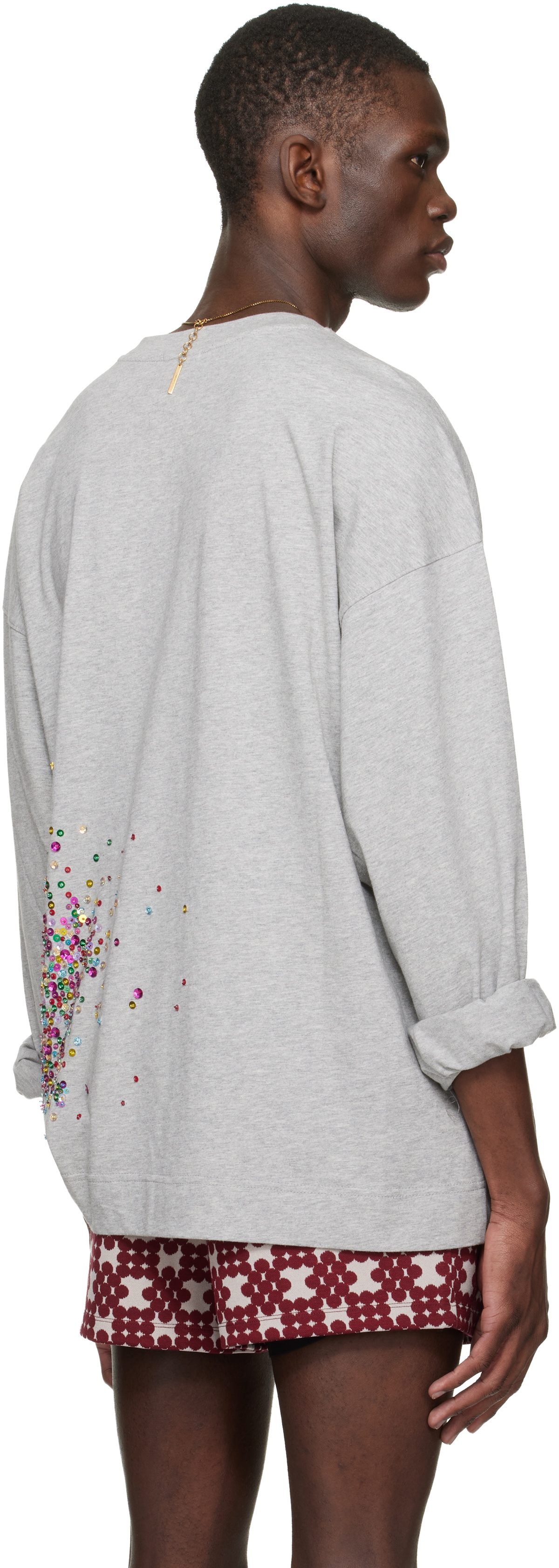 Dries Van Noten Gray Embellished Long Sleeve T-shirt