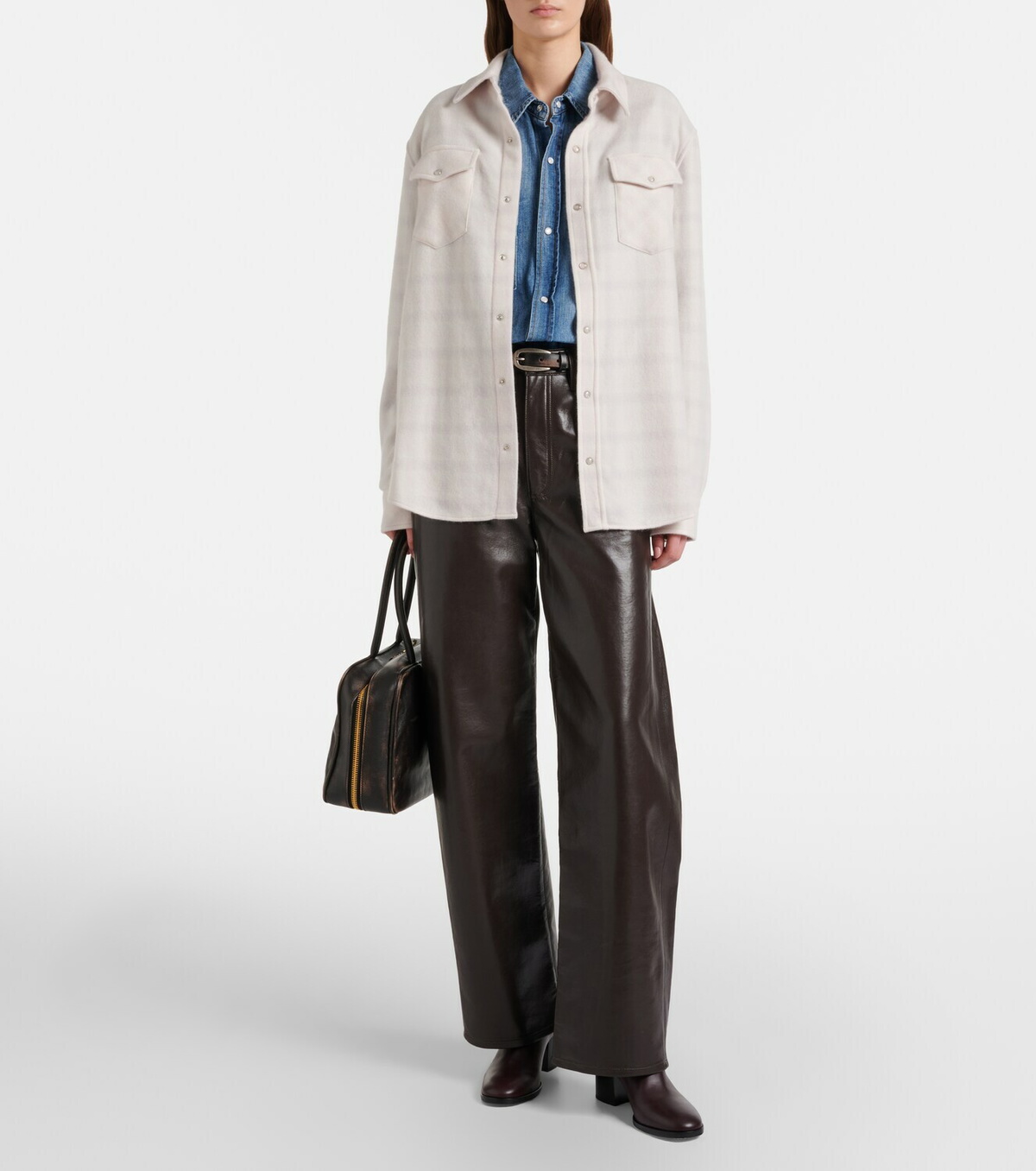 God's True Cashmere Clarity plaid cashmere shirt with quartz