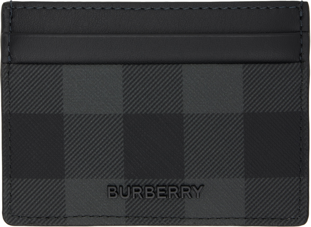 Burberry Men's Sandon Check Card Holder in Charcoal Burberry