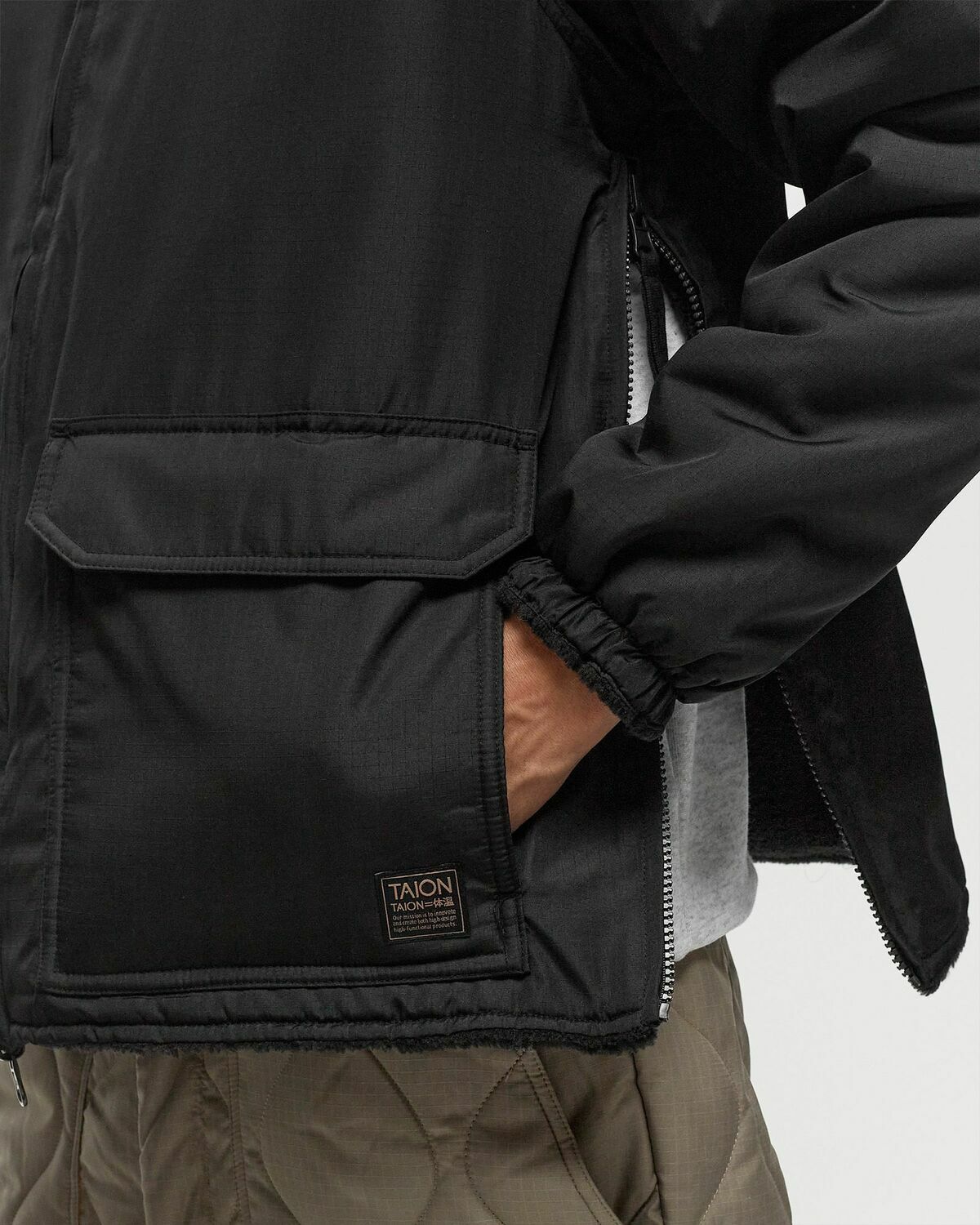 Taion Non Down Military Reversible Boa Hi Neck Jacket Black Bomber 