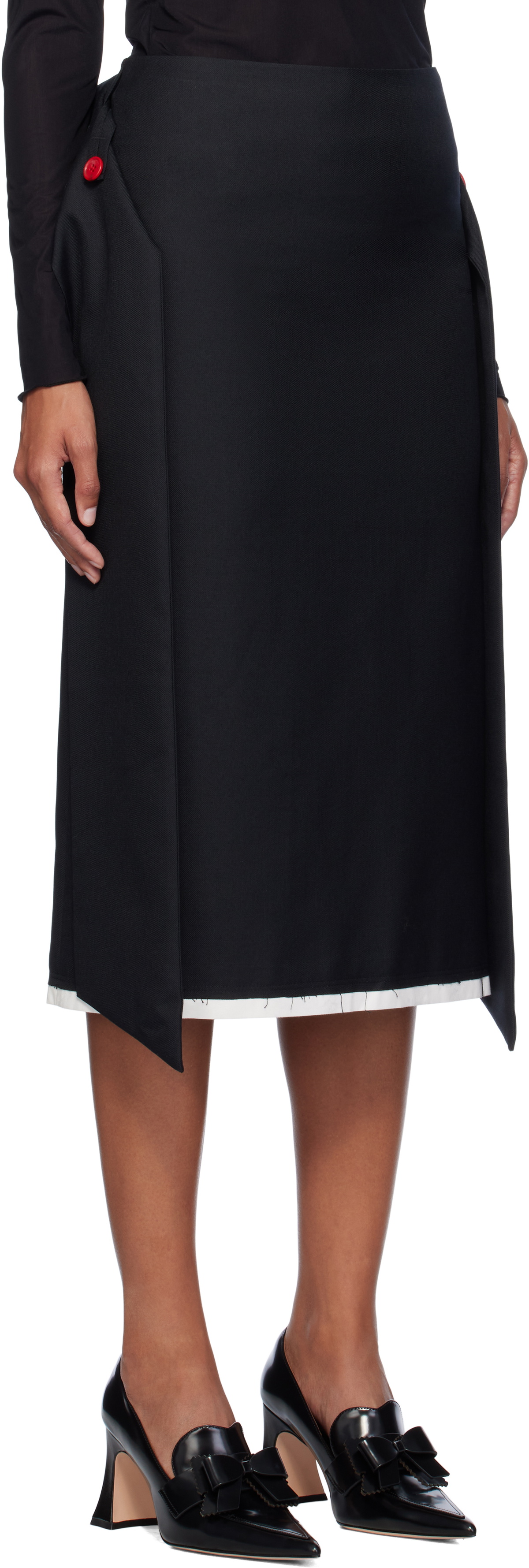 AO Yes Black Low Waist Knot Straight Midi Skirt