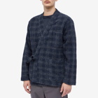 Universal Works Men's Check Wool Fleece Kyoto Work Jacket in Navy