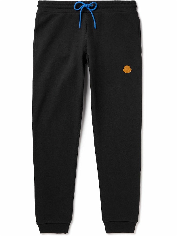 Photo: Moncler - Tapered Logo-Appliquéd Cotton-Jersey Sweatpants - Black