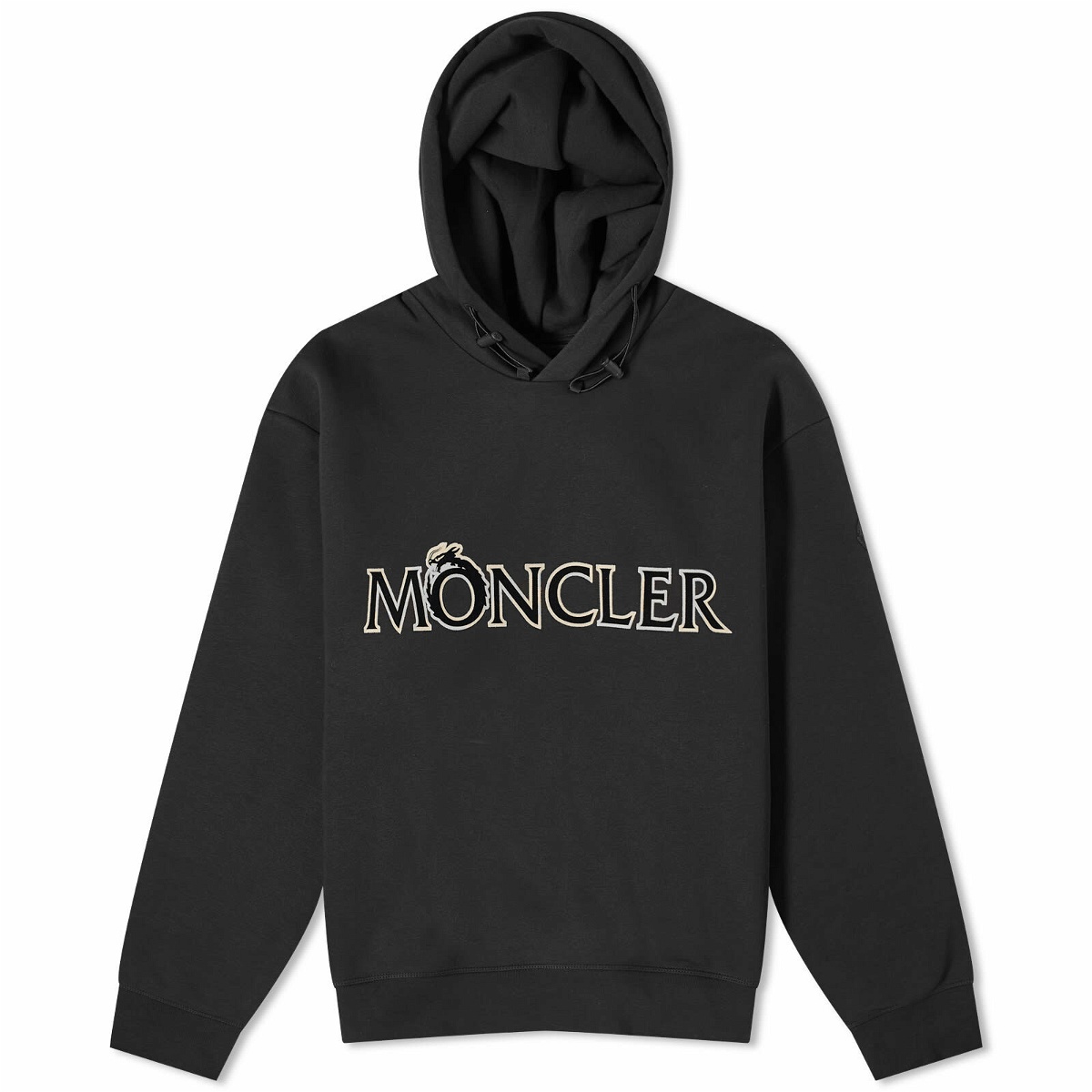 Photo: Moncler Men's Dragon Flocked Logo Popover Hoody in Black