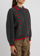 Damson Madder Grandpa Floral-embroidered Cotton-blend Cardigan Charcoal