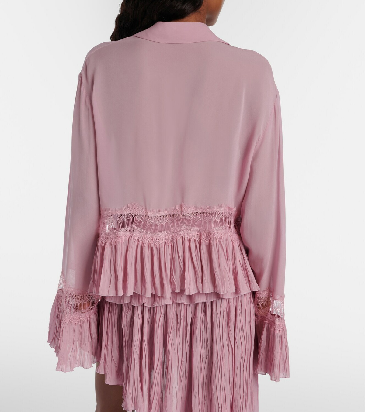 Blumarine Lace-trimmed sheer georgette shirt
