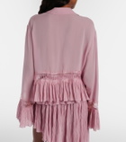 Blumarine Lace-trimmed sheer georgette shirt