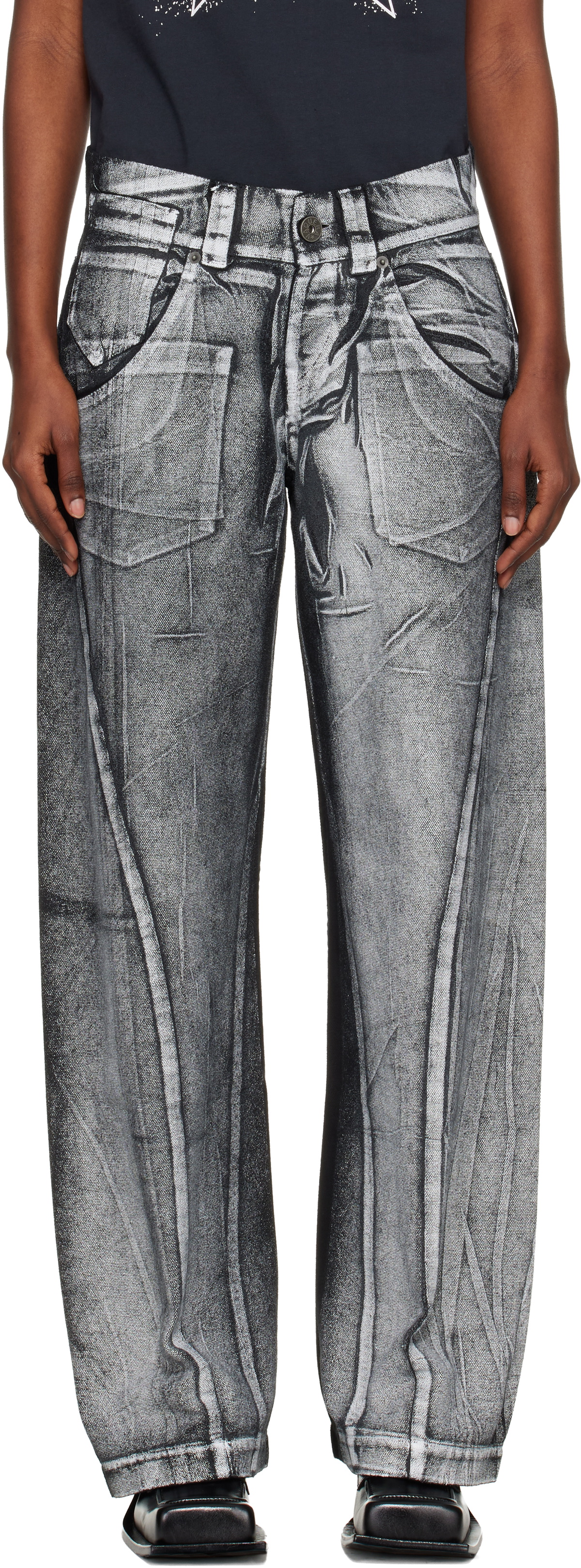 VAQUERA Black & White Painted Workwear Trousers