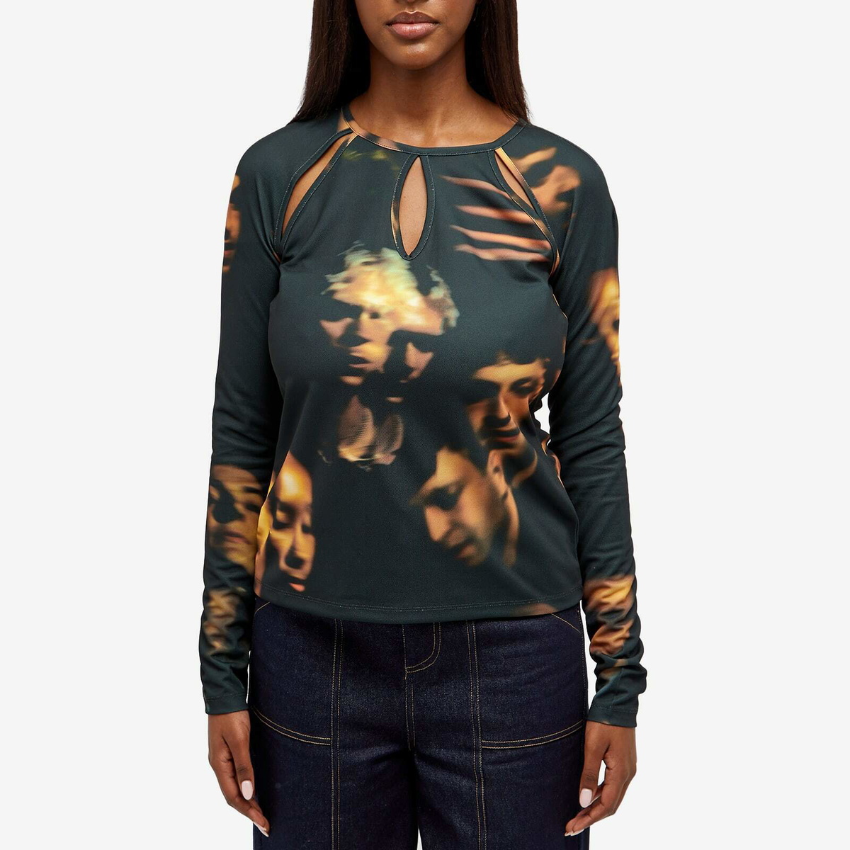 Wood Wood Women's Emma Cut Out Mesh Top in Red Aop Wood Wood