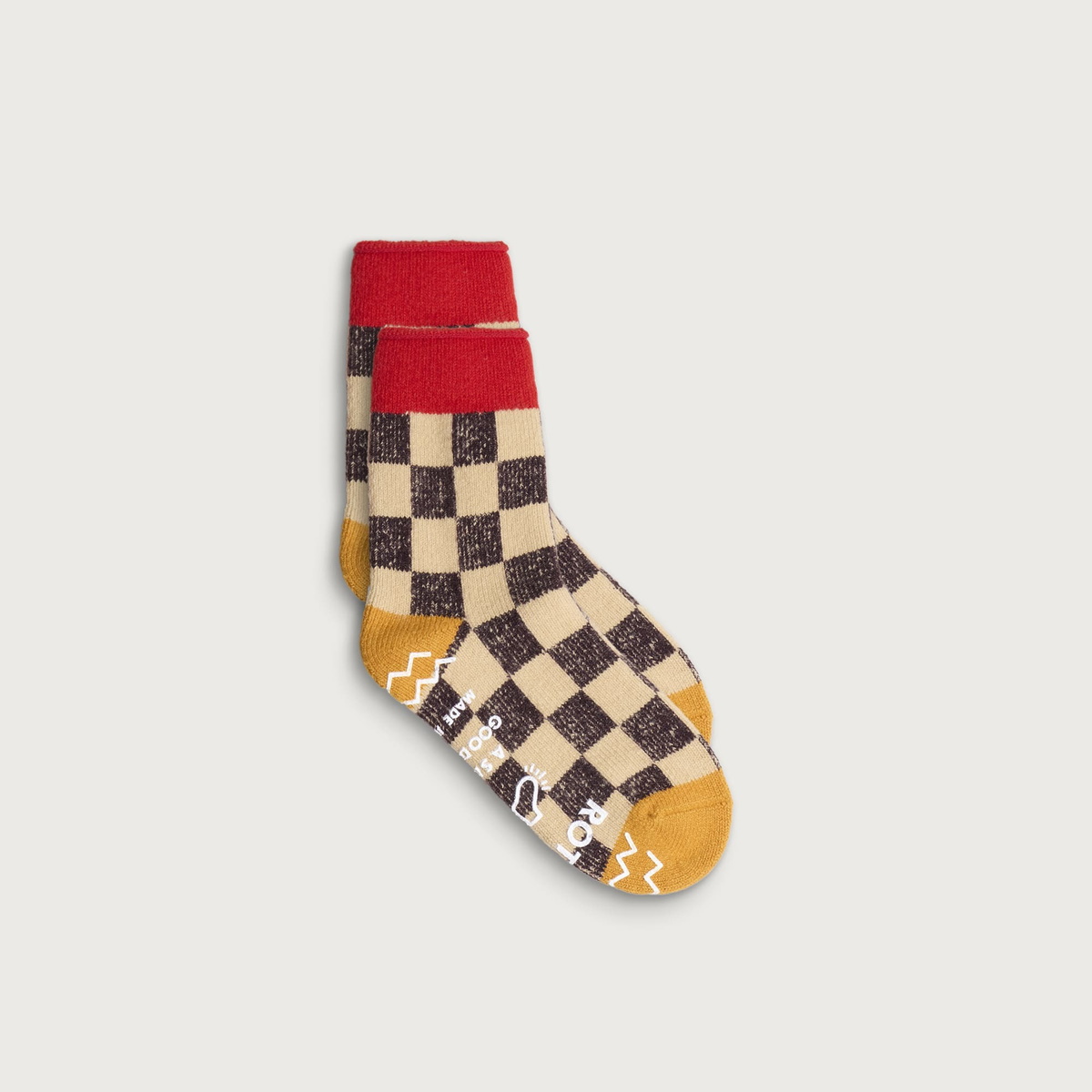 RoToTo Checkerboard Room Sock in Red/Yellow