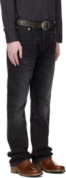 RRL Black Slim Boot Distressed Selvedge Jeans
