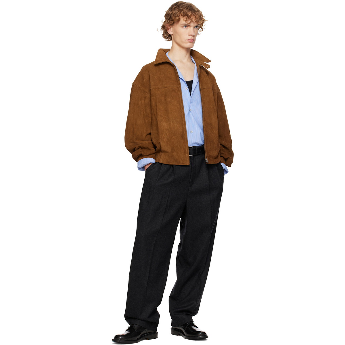 LE17SEPTEMBRE Brown Suede Zip Blouson Leather Jacket