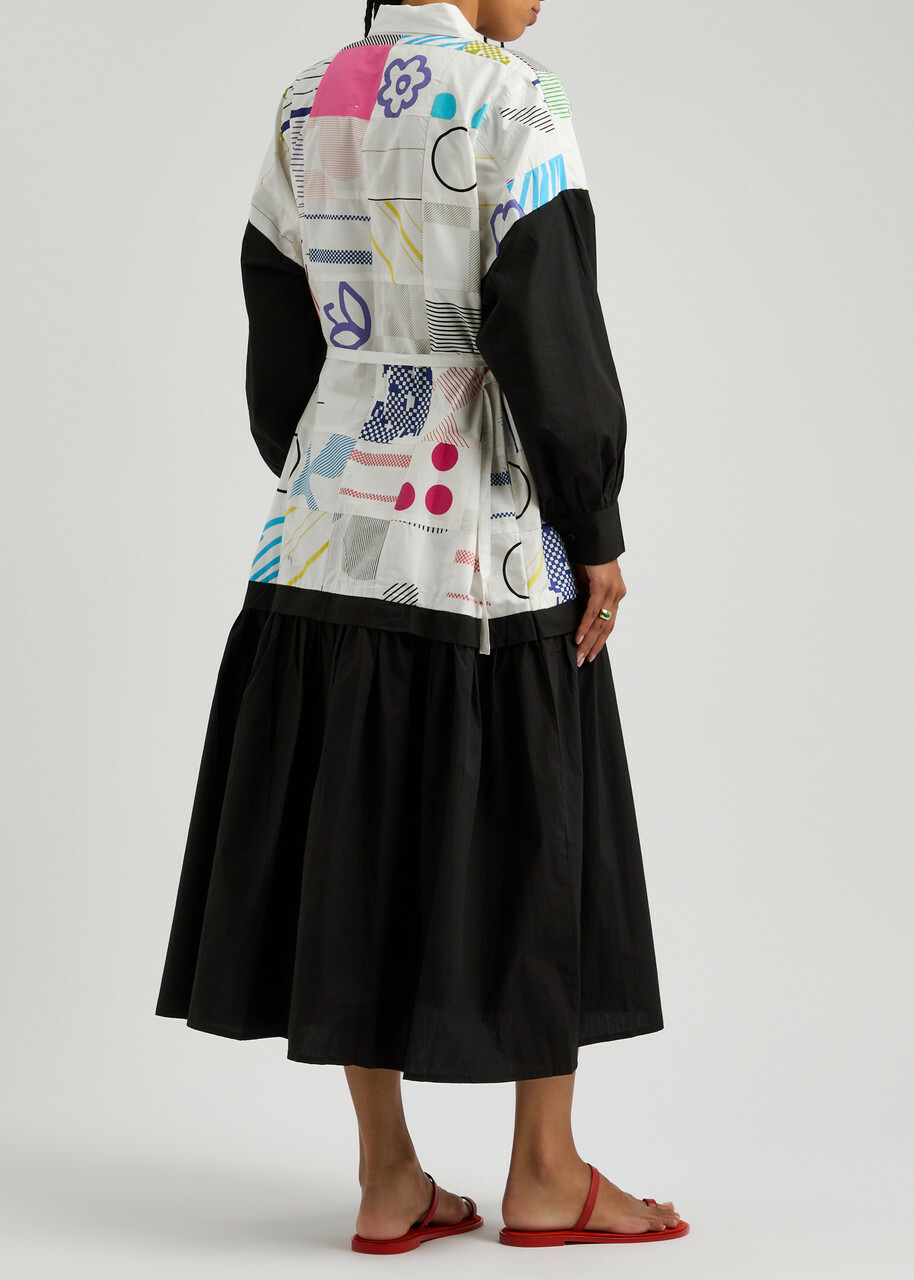 Lovebirds Printed Cotton-poplin Midi Shirt Dress Black